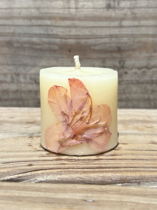 Tiny White Beeswax Pillar Candle with Wildflowers