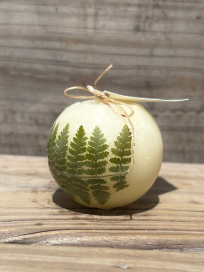 Small White Beeswax Ball Candle with Wildflowers