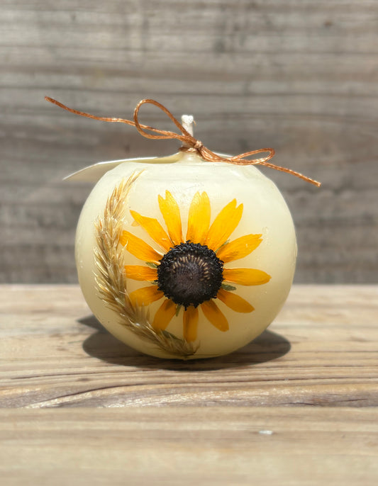 Small White Beeswax Ball Candle with Wildflowers